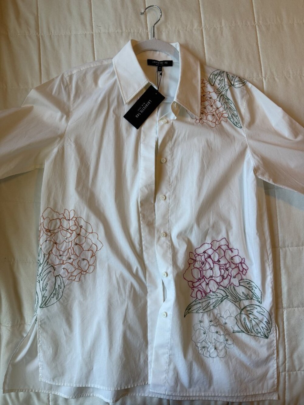NWT Lafayette 148 NY Hydrangea Embroidered Cotton Poplin Shirt